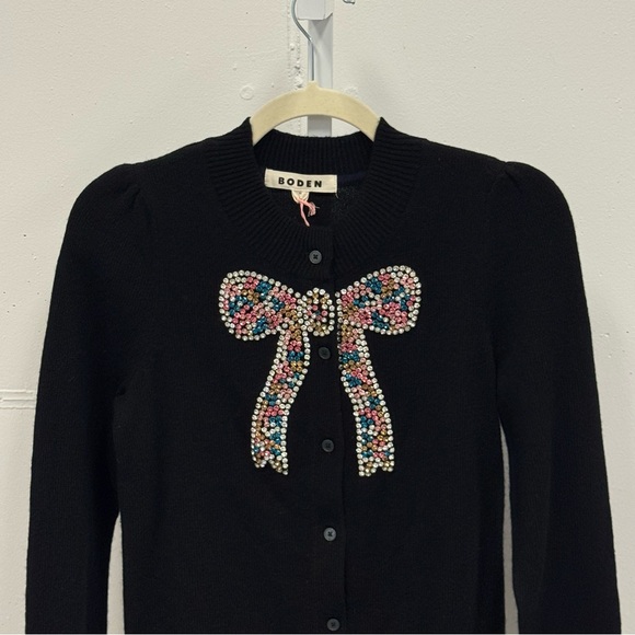 NWT Boden Fenella Embellished Wool Blend Button Down Cardigan Black XS - Picture 4 of 12